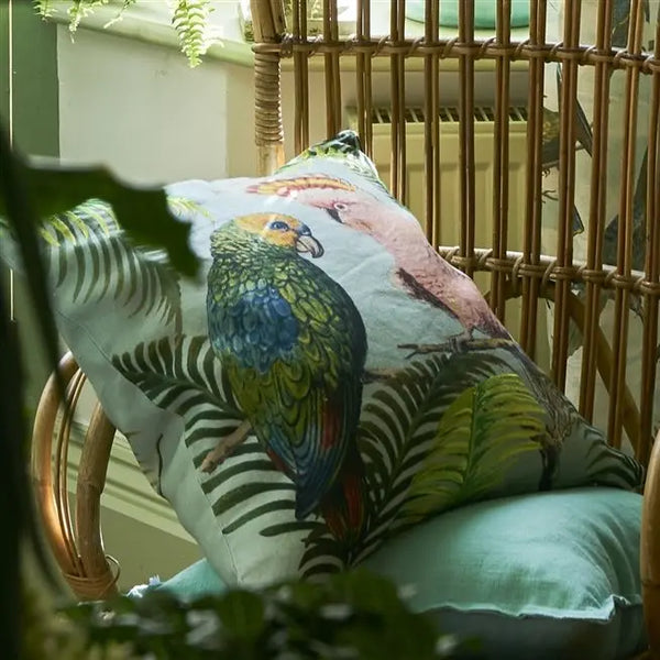 John Derian - Parrot an Palm Azure Kissen Produktbild