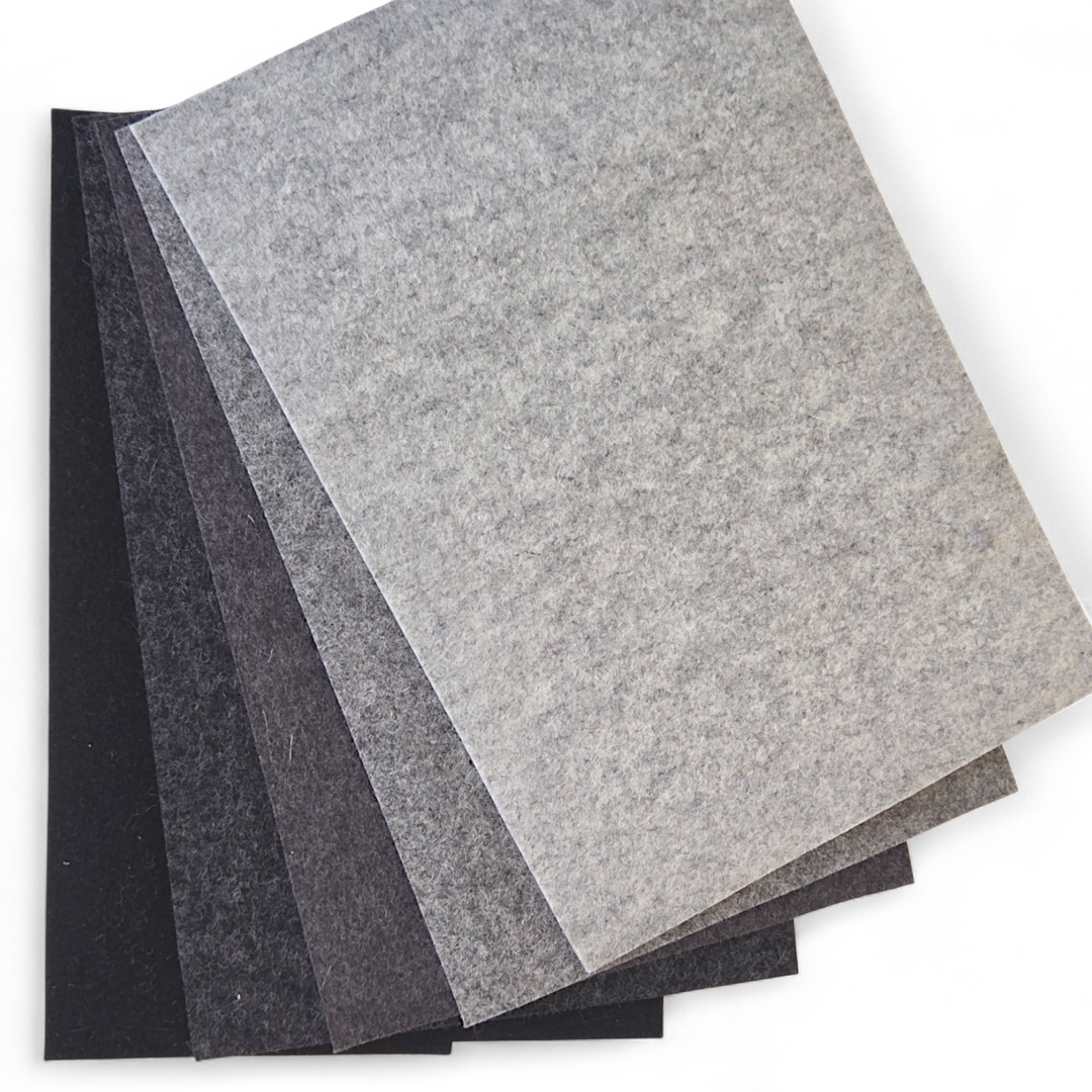 5 Filzplatten 20 x 30 cm - 3mm Grautöne