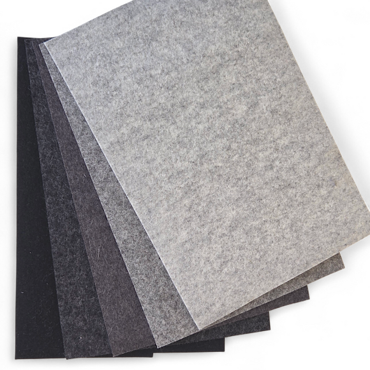 5 Filzplatten 20 x 30 cm - 3mm Grautöne