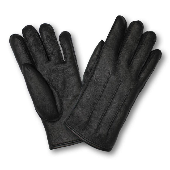 Herren Fingerhandschuhe schwarz aus Glattleder und Merino