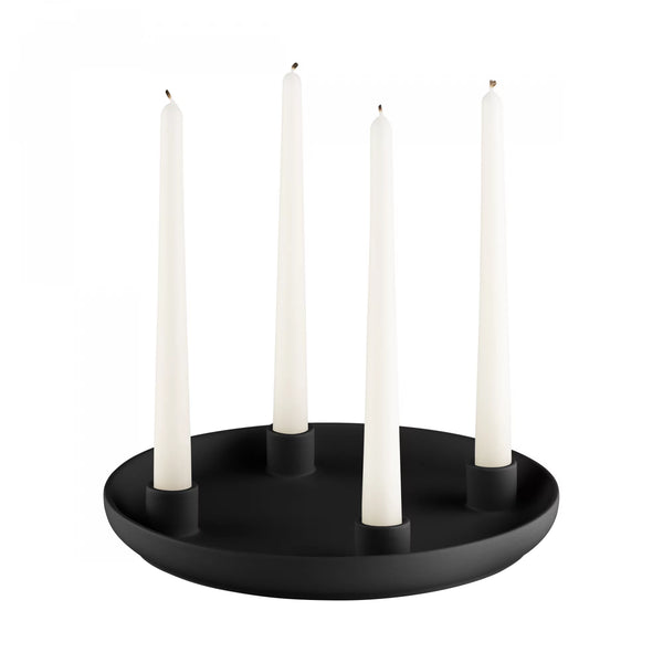  Blomus Kerzenhalter Advent in schwarz mit vier weissen Kerzen.