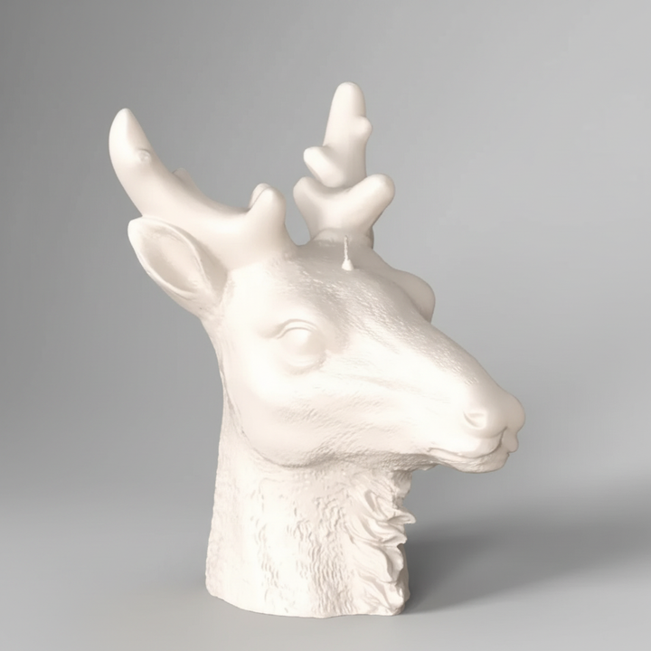 Objektkerze Hirsch, Samt-Lack in elfenbeinfarben