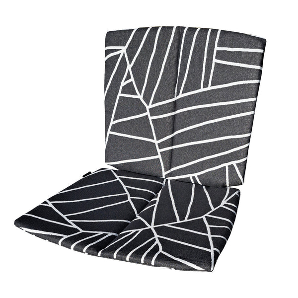  Vollpolster Outdoor-Sitzkissen für Heaven Armlehnstuhl von EMU in schwarz mit asymmetrischen weißen Linien.