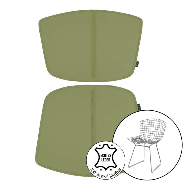  Sitz- und Rückenkissen aus Leder für Bertoia Stuhl von Knoll aus grünem Rindsleder.