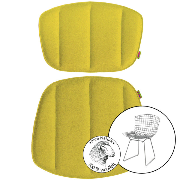  Sitz- und Rückenkissen aus Wollfilz für Bertoia Stuhl von Knoll in gelb mit 100% Wolle Zeichen
