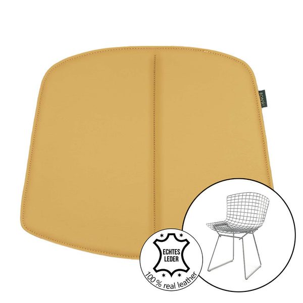  Sitz- und Rückenkissen aus Leder für Bertoia Stuhl von Knoll in gelben Rindsleder.
