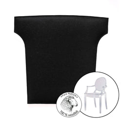 Sitzkissen aus Wollfilz für Louis Ghost Stuhl von Kartell in schwarz mit 100% Wollfilzzeichen.