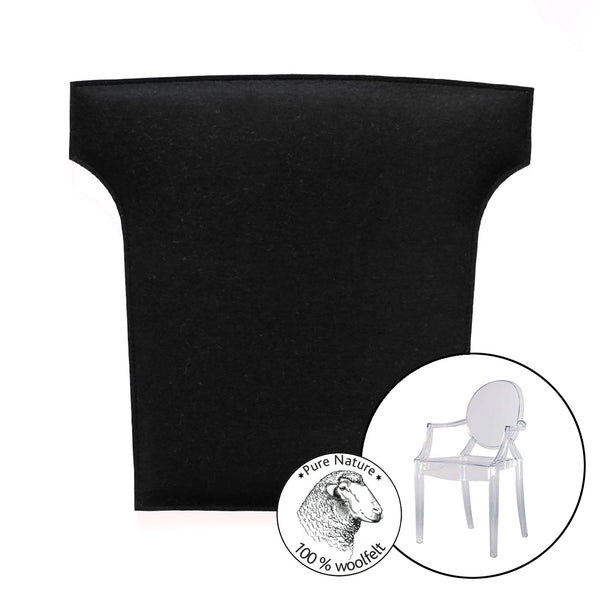  Sitzkissen aus Wollfilz für Louis Ghost Stuhl von Kartell in schwarz mit 100% Wollfilzzeichen.